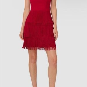 Adrianna Papell Women's Red Asymmetric Fringed Sleeveless Sheath Dress Size 10